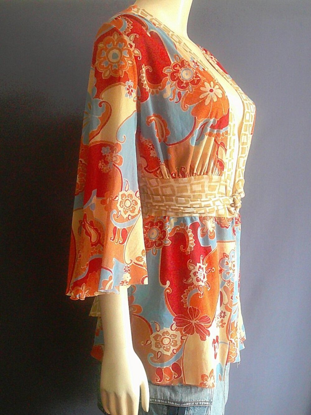 Sweet Pea Floral Mesh Stretch Kimono Vintage Top XL Runs Small - Picture 5 of 10